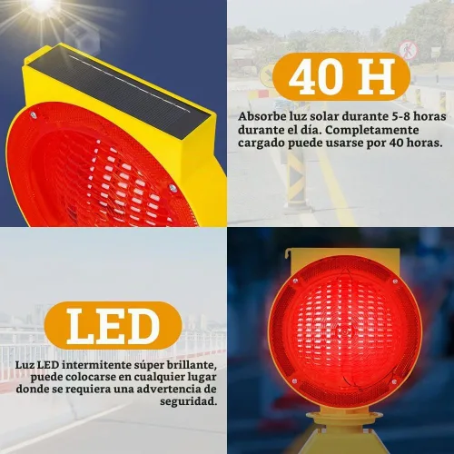 Vista 7 de Luces de advertencia solares industriales, inalámbricas, impermeables, recargables, luces de advertencia de barricada, señal de tráfico intermitente