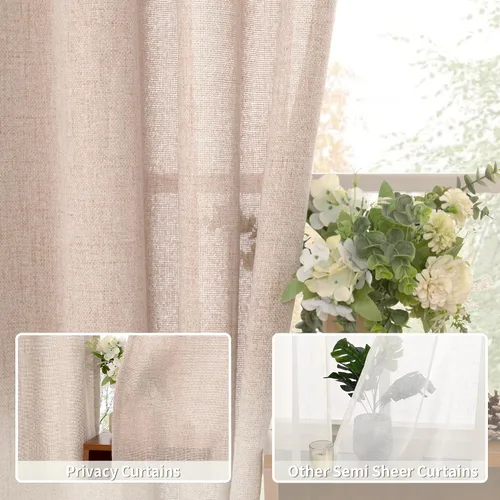 Vista 98 de BGment Cortinas de Lino Beige de 63 Pulgadas de Largo 2 Paneles - Tratamientos para Ventanas con Textura de Arpillera Filtrantes de Luz Cortinas B