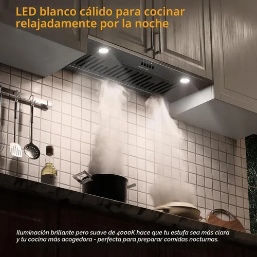 Vista 8 de Campana extractora de 30 pulgadas, campana extractora de 600 CFM, campana para estufa de ventilación de cocina con sensor de gestos de 3