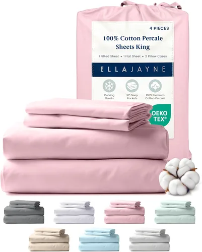 Vista 28 de Ella Jayne Sábanas de percal tamaño individual (3 piezas) Permium 100% algodón percal TC300, colección de lujo de hotel, bolsillos profundos y juego