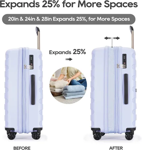 Vista 3 de Material de polipropileno antiarañazos de gran capacidad expandible Equipaje de 8 ruedas Spinner Equipaje, Azul pastel, 3-pc Set (202428)