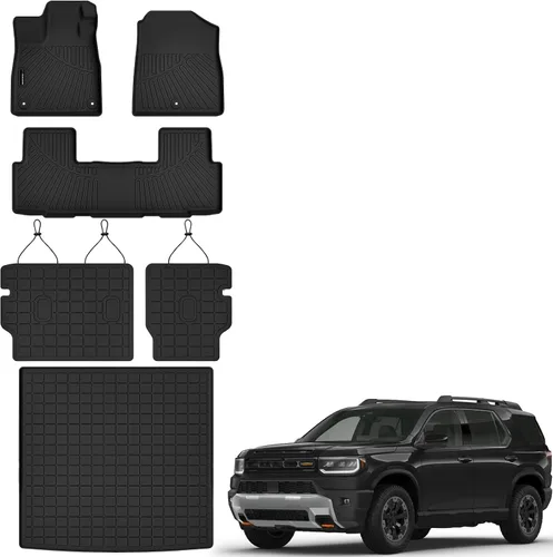 Vista 44 de Auxko Alfombrillas para todo tipo de clima, tapete de carga con respaldo para Honda Pilot 8 pasajeros 2016-2022, forros de elastómero termoplástico