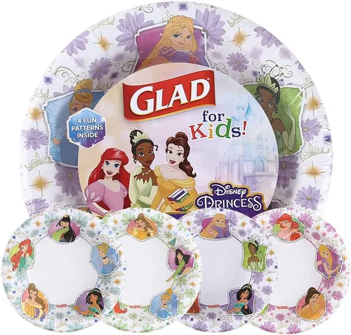 Vista 9 de Glad para Niños Cuencos de Papel Desechables de Princesa Disney, Tapas No Incluidas, Marcos Florales - Resistentes, Aptos para Microondas, Vasos