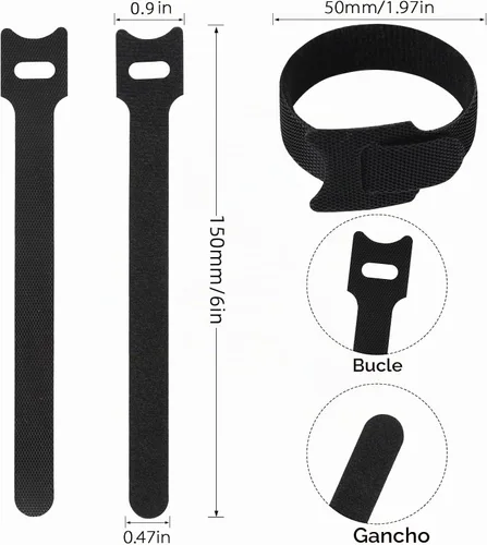Vista 3 de 70 bridas para cables de 6 pulgadas, reutilizables, ajustables, organizadores de cables, correas de cable, envolturas de cables y correas de gancho