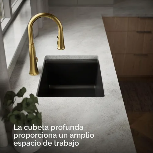 Vista 8 de KOHLER 28003-1-CM1 Kennon® - Fregadero de cocina de 25 pulgadas de montaje superior o inferior, incluye estante para fregadero, color negro mate