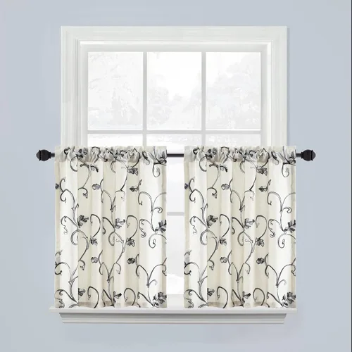 Vista 42 de VOGOL Cortinas de Nivel para Cocina para Ventana, Flores Azules y Enredaderas Bordadas Cortina de 24 Pulgadas de Largo, Cortinas Cortas Tratamiento