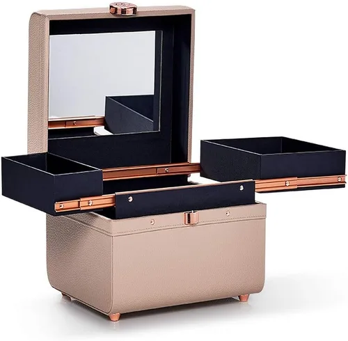Vista 3 de Caboodles Life & Style pequeño estuche para tren, organizador de maquillaje y cosméticos, estuche pequeño para tren, color crema blanca