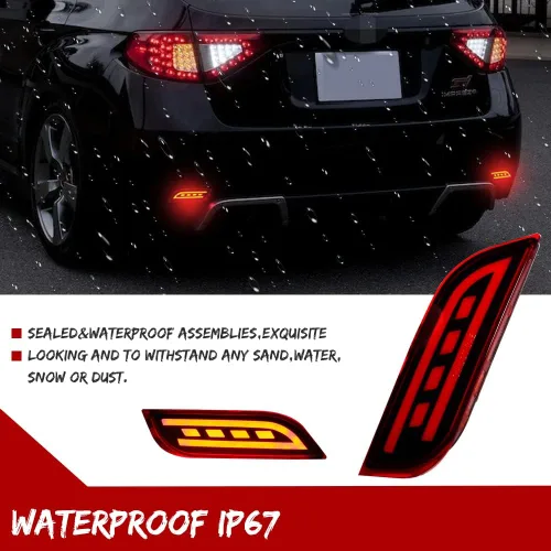 Vista 6 de Lente roja LED parachoques trasero reflector luz niebla cola lámpara de freno compatible con Subaru 2008-2014 WRX/STI, 08-up Impreza, 13 en adelante