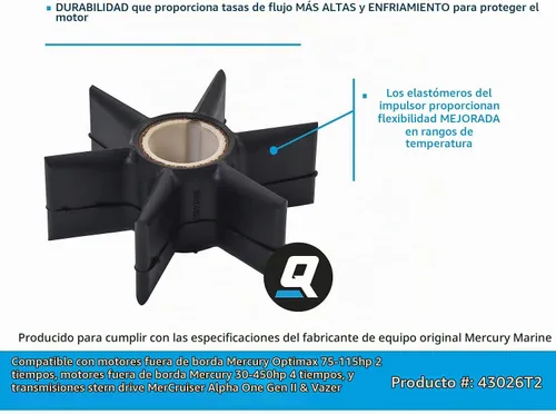 Vista 2 de Quicksilver Mercury 47-43026T2 impulsor de bomba de aire