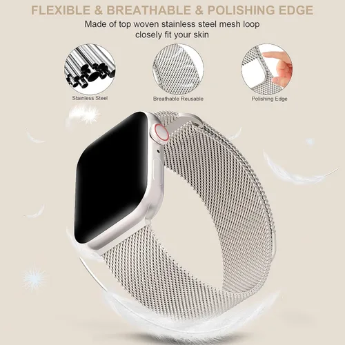 Vista 2 de TRA Correa de acero inoxidable compatible con Apple Watch de 38 mm 42 mm 40 mm 44 mm 41 mm 45 mm 46 mm 49 mm, correa de malla con cierre magnético