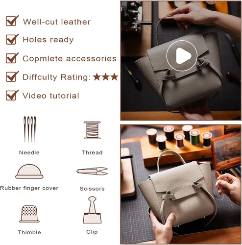 Vista 2 de POPSEWING Kit de bolsa de cuero para bricolaje, bolsa de cinturón de diseñador para mujer, bolso de hombro para adultos, kit de fabricación