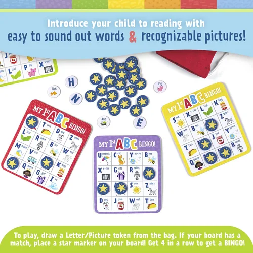 Vista 3 de My First ABC Bingo Game: Juego de mesa de palabras del alfabeto y la vista para niños de 4 a 8 años, reconocimiento de letras, aprendizaje fonético