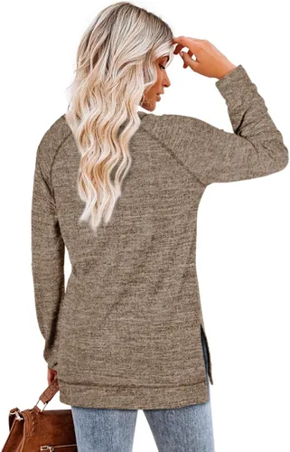 Vista 5 de Aokosor - Suéteres de manga larga para mujer, ligeros, con abertura lateral, para usar con leggings