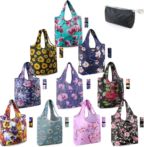 Vista 60 de BeeGreen Bolsas de comestibles reutilizables de Navidad con bolsa de almacenamiento con cremallera, paquete de 10 bolsas de compras reutilizables a