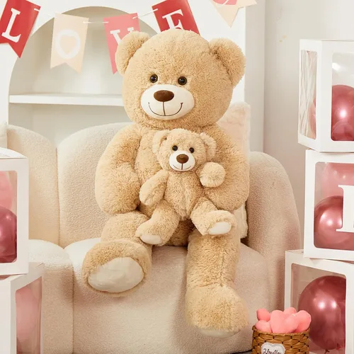 Vista 5 de Tezituor Oso de peluche grande con bebé, oso de peluche grande de 39 pulgadas con bebé, oso de peluche gigante para niños, novia en el día