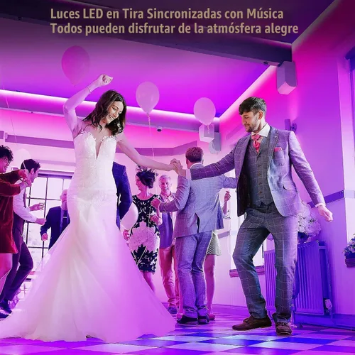Vista 2 de Keepsmile Luces LED de 50 pies para dormitorio, control inteligente de aplicación Bluetooth, RGB que cambia de color, tira de luces LED con control