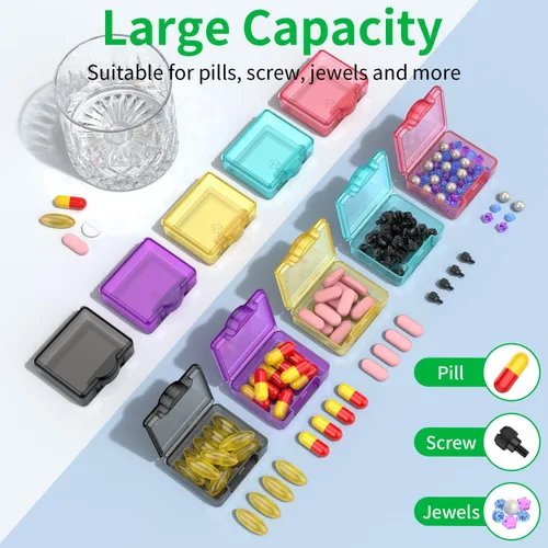 Vista 2 de Bonito pastillero pequeño de viaje, Urekt 10 piezas Mini organizador de pastillas de bolsillo, contenedores diarios de una sola pastilla portátiles