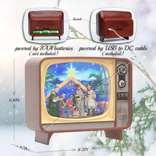 Vista 3 de Linterna de agua con globo de nieve de aldea navideña, decoración brillante, funciona con pilas USB, linterna controlable de volumen/luz/juego