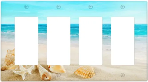 Vista 9 de Cubierta para interruptor de luz, diseño de conchas marinas en la playa, placas de pared de 2 bandas, 1 paquete