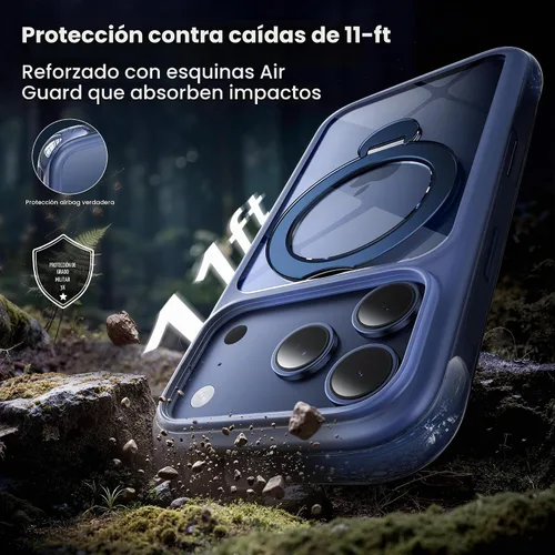 Vista 2 de Funda con anillo de 360° para iPhone 17 Pro, bolsa de aire a prueba de golpes, N52 fuerte magnético integrado, 1 protector de pantalla + 1 funda