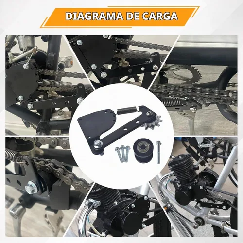 Vista 5 de Nuevo modelo de kit tensor de cadena con resorte para bicicleta motorizada de gas con motor de 2 tiempos de 49cc, 50cc, 66cc, 80cc, negra con rodillo