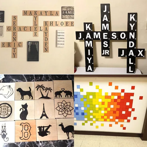 Vista 6 de 30 piezas de 3 pulgadas estilo Scrabble letras con 60 piezas de madera cuadrada sin terminar de 3 pulgadas para decoración del hogar y proyectos