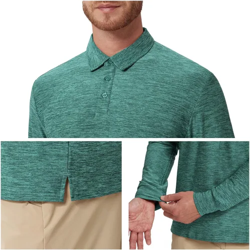 Vista 61 de NAVISKIN Camisas polo de manga larga para hombre, camisas de golf con cuello UPF 50 SPF para hombre, secado rápido, absorbe la humedad