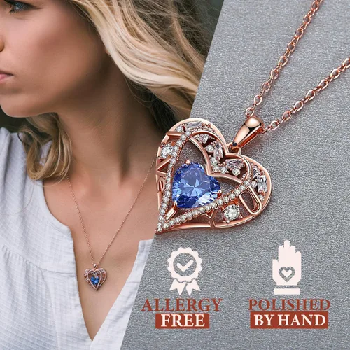 Vista 52 de Collar de cristal de 5 corazones, chapado en oro rosa de 18 quilates, colgante con cadena de plata de ley 925 de 18 + 2 pulgadas, joyería de piedra
