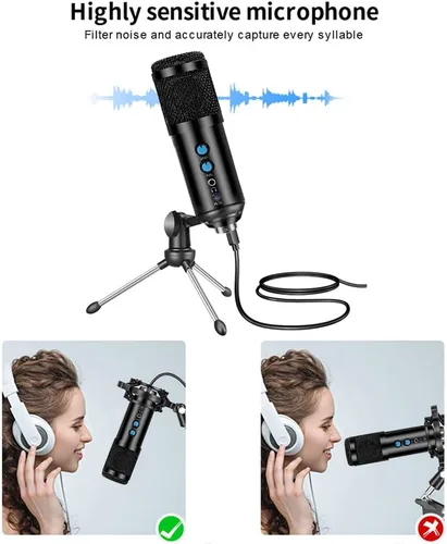 Vista 3 de Micrófono USB Profesional Condensador Kit de Micrófono de Grabación para Podcast, Micrófono de Grabación para YouTube, Grabación de Música, Voice