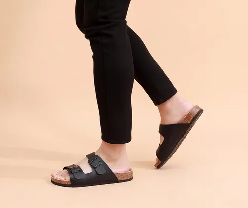 Vista 8 de WTW Sandalias con plantilla de corcho para hombre, zapatos deslizantes de playa con correa de hebilla de metal ajustable para hombres, estilo casual