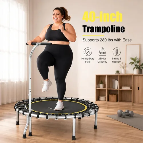 Vista 2 de SkyBound Mini Rebounder Trampoline for Adults Foldable Fitness Rebounder with Adjustable T-Bar Handle - 40" Exercise Trampoline for Kids & Adults