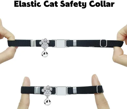 Vista 3 de Collares elásticos de seguridad personalizados para gatos con campana, collares elásticos personalizados con láser para niñas, niños, gatos