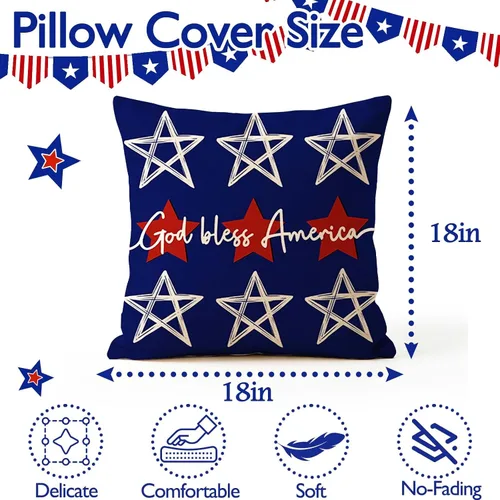 Vista 4 de ONFAON Juego de 4 fundas de almohada decorativas para el 4 de julio, 18 x 18 pulgadas, juego de 4 almohadas patrióticas del Día de la Independencia