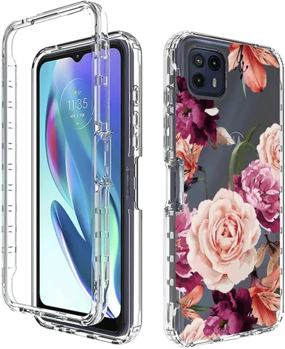 Vista 6 de Funda para Moto G50 5G, Motorola G50 XT2149-1 con protector de pantalla de vidrio templado, funda protectora de cuerpo completo con patrón floral