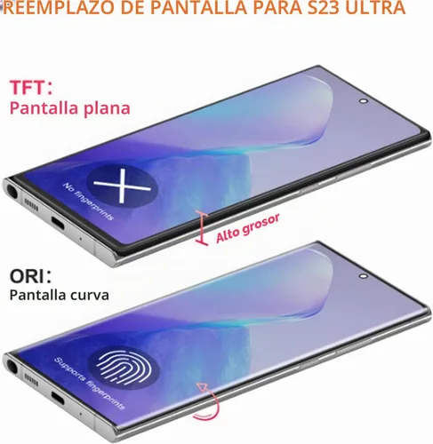 Vista 4 de INCELL - Pantalla de repuesto para Samsung Galaxy S23 Ultra LCD S918B SM-S918U LCD digitalizador táctil negro con marco