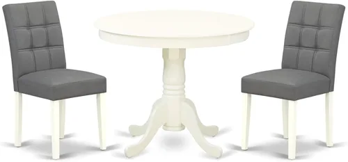 Vista 20 de East West Furniture ANAS3-AWA-08 Juego de mesa de comedor de cocina de 3 piezas contiene una mesa moderna y 2 sillas de comedor tapizadas de tela