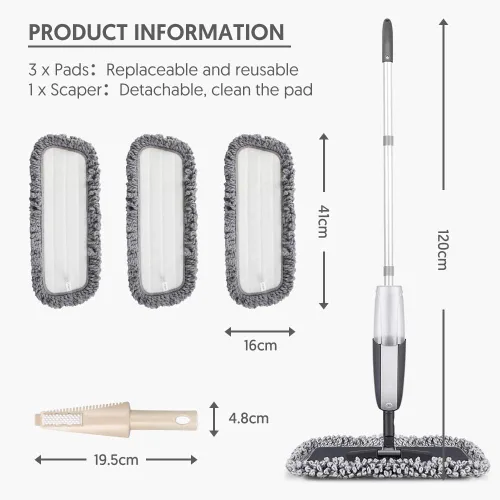 Vista 3 de MANGOTIME - Mopa de microfibra con aerosol para limpieza en seco/húmedo de pisos de azulejos, laminados, madera dura, polvo de cocina, 3