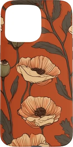 Vista 28 de iPhone 16 Floral Pattern Poppies Terracotta Poppy Flower Case