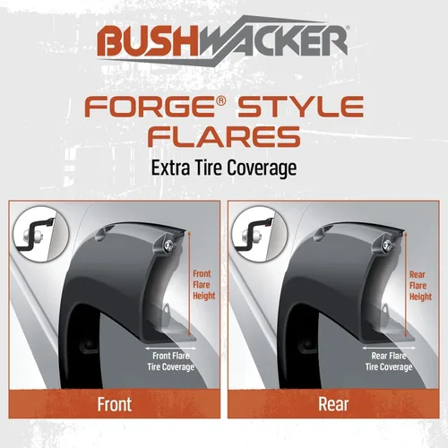 Vista 5 de Bushwacker Guardabarros delanteros y traseros estilo forge con bolsillo / remache Juego de 4 piezas, negro, acabado texturizado 28135-08