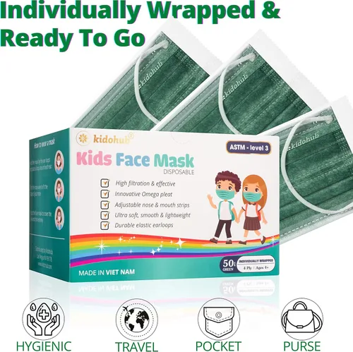 Vista 2 de Mascarillas médicas desechables para niños con certificación ASTM nivel 3, registradas por la FDA, de 4 capas, empaquetadas individualmente