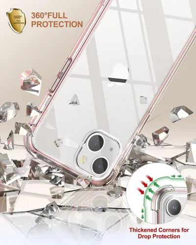Vista 6 de SURITCH Funda compatible con iPhone 13 de 6.1 pulgadas 360 grados transparente a prueba de golpes de silicona a prueba de golpes [ultra híbrida]