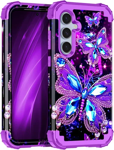 Vista 14 de Miqala Funda para Galaxy S21 FE 5G, brilla en la oscuridad, tres capas, resistente, protección a prueba de golpes, parachoques de plástico