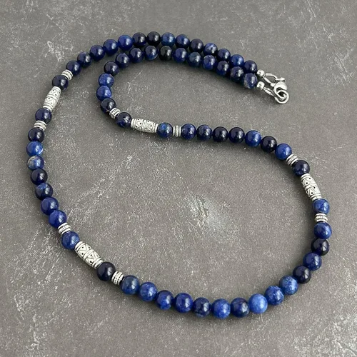 Vista 10 de Mami's Gem Studio Collar de cuentas para hombre, hecho a mano en Estados Unidos, piedras preciosas de 0.236 pulgadas y peltre estilo tribal