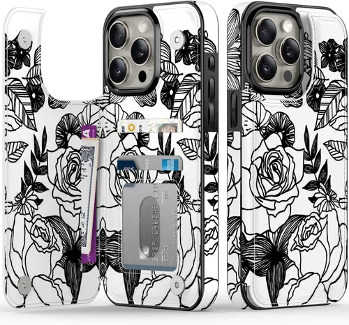 Vista 164 de FUNMIKO Funda tipo cartera para iPhone 15 con tarjetero + clip para efectivo, bloqueo RFID, protección contra caídas de grado militar y obras