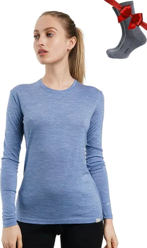 Vista 9 de 100% lana merino capa base mujer - camisa térmica de manga larga con 165 gris carbón