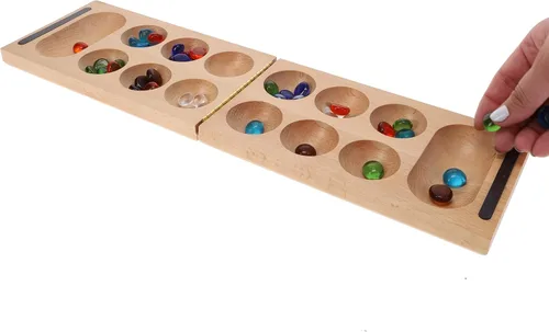 Vista 8 de WE Games Juego de mesa plegable de madera maciza Mancala - 18 pulgadas, juegos divertidos para la noche de juegos familiares, juegos familiares