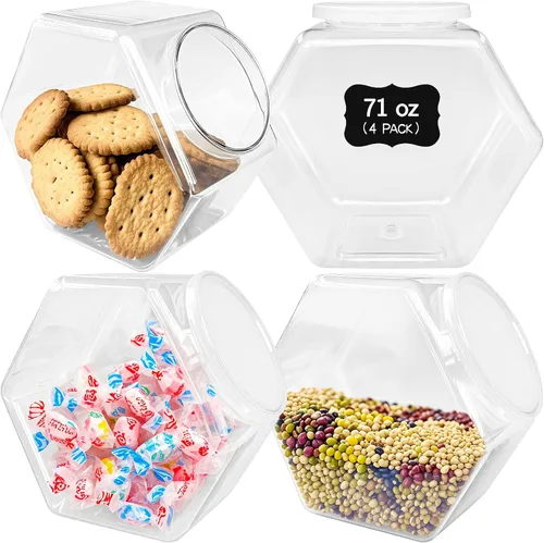 Vista 9 de Woozettn 2 Pack Plastic Cookie Jars,1 Gallon Hexagon Candy Jars with Lid,Clear Hexagon Containers for Kitchen,Office,Dry Food,Snacks,Craft,Laundry