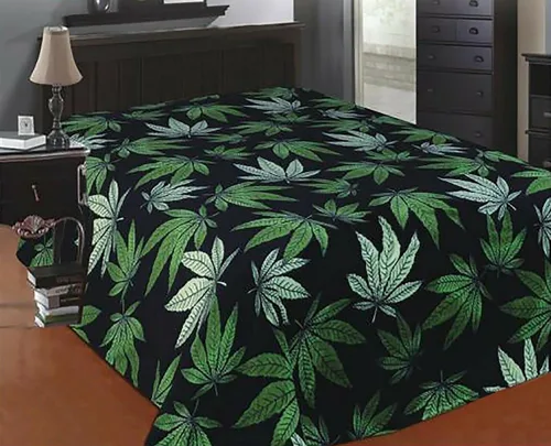 Vista 8 de Home Must Haves Manta de cama suave de microfibra de felpa con hojas de marihuana