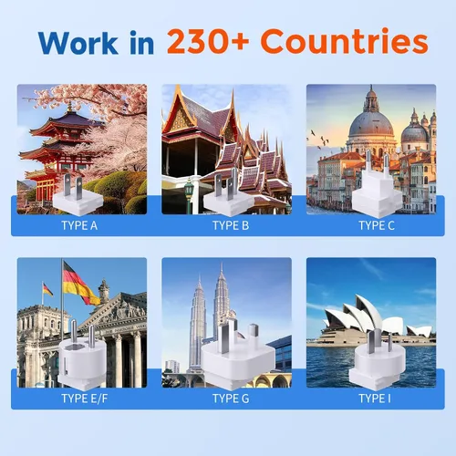Vista 4 de Convertidor de voltaje de 2000 W de EE. UU. a Europa para secadores de pelo, convertidor de 220 V a 110 V para viajes europeos con 3 puertos AC/2