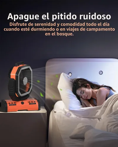 Vista 6 de ADUST Ventilador de campamento de 12 pulgadas, funciona con pilas, con linterna LED, ventilador oscilante portátil recargable de 44000 mAh